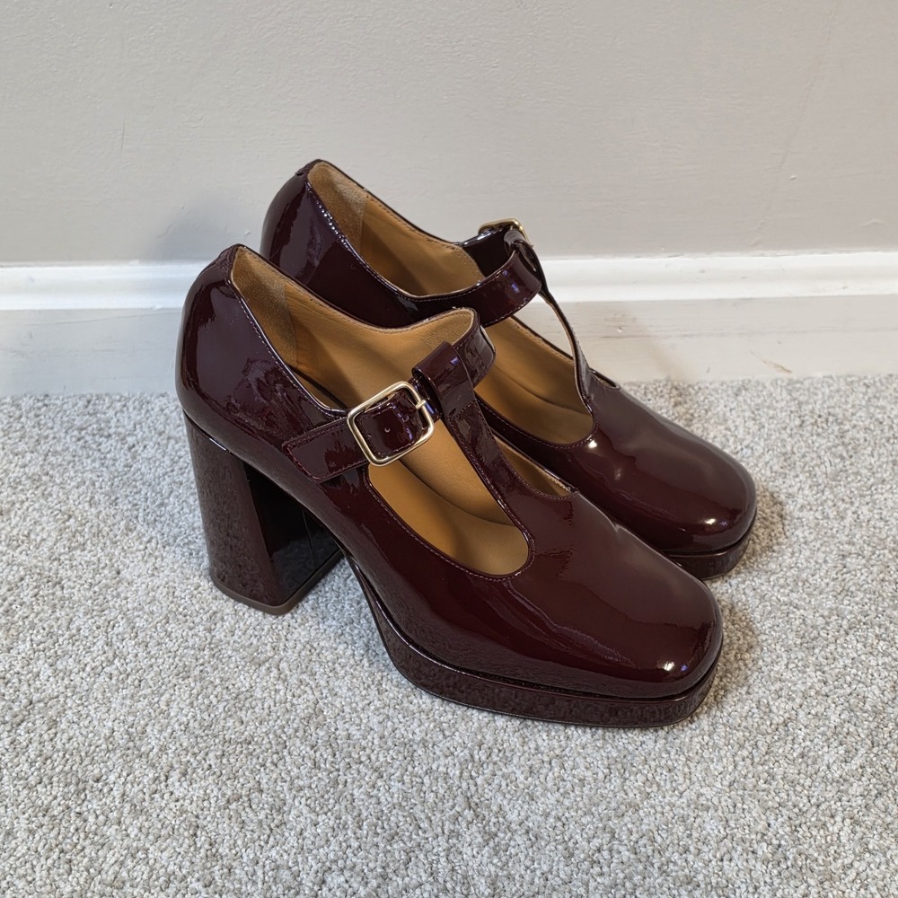 Sezane Monique Mary Jane Heels Burgundy Patent Leather Platform Pumps EU 39 - Picture 2 of 10